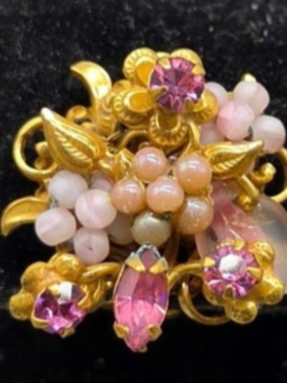 Vintage Signed Robert Pink Flower Cluster Clip-On Earrings Mid-Century 1950s - Picture 9 of 12